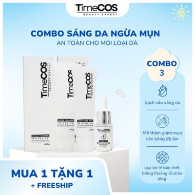 [ Combo ] Sữa Rửa Mặt, Gel Tẩy Tế Bào Chết Và Serum Dưỡng Da Ngăn Mụn TimeCOS